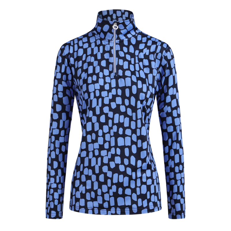 JRB Ladies 1/4 Zip Midlayer Top Cornflower Blue Print