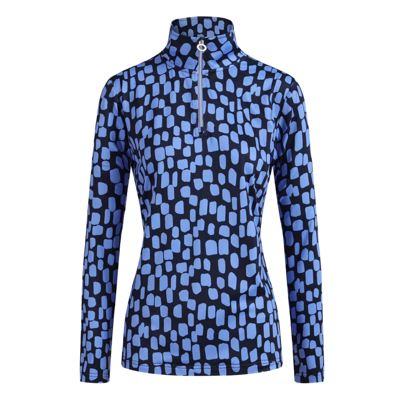 JRB Ladies 1/4 Zip Midlayer Top in Cornflower Blue with patterned design and stretch fabric