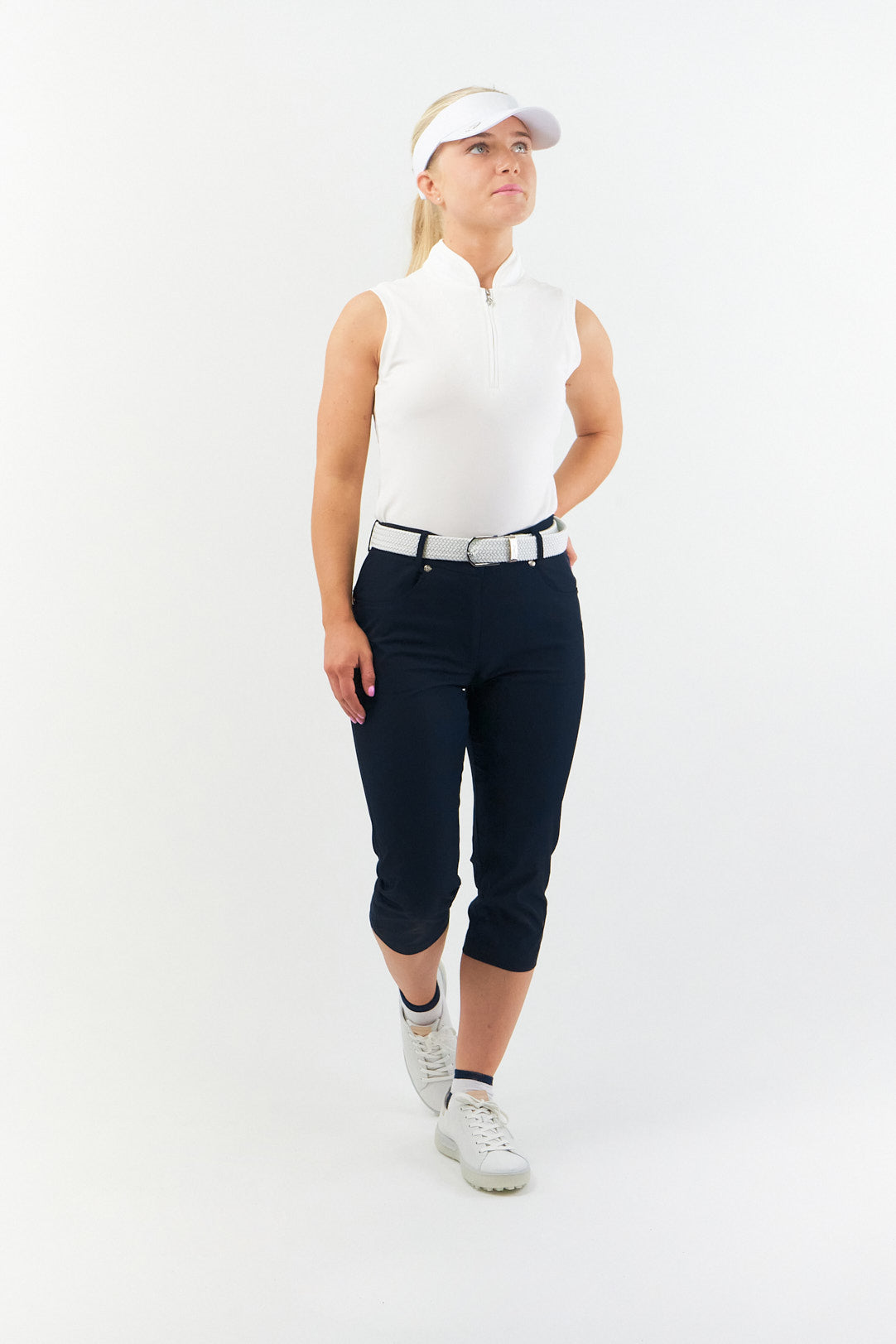 White Stretch Webbed Belt with Motif Detail to Buckle
