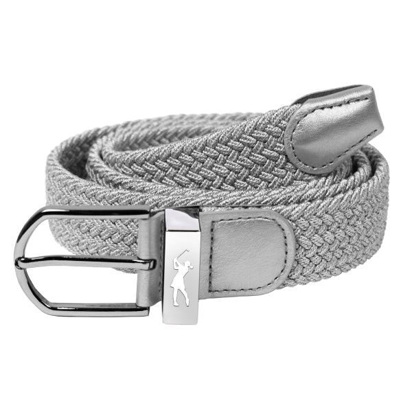 Silver Stretch Webbed Belt with Motif Detail to Buckle
