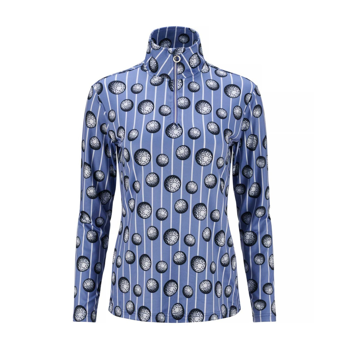 JRB Women's 1/4 Zip Midlayer in Cornflower Blue & White Stripes with Golf Balls