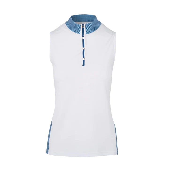 Swing Out Sister Sleeveless White/Gingham Polo Top