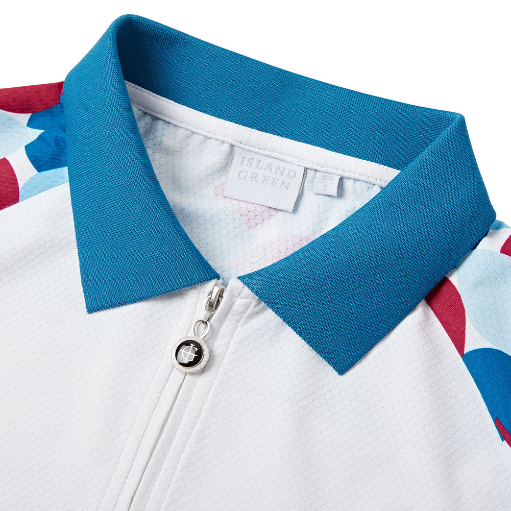 Island Green Leaf Print Short Sleeve Polo
