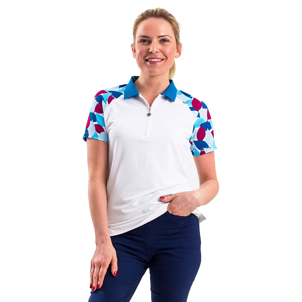 Island Green Leaf Print Short Sleeve Polo