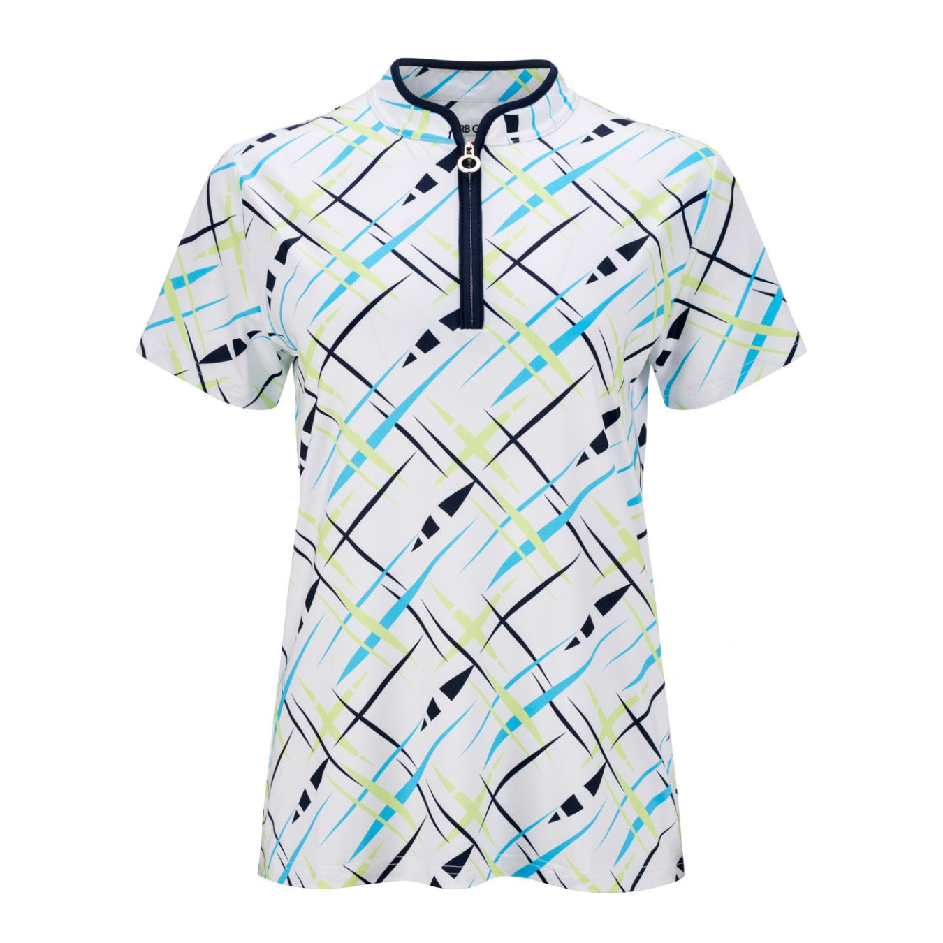 JRB Short Sleeve Polo White with Navy/Blue/Lime Cross Print