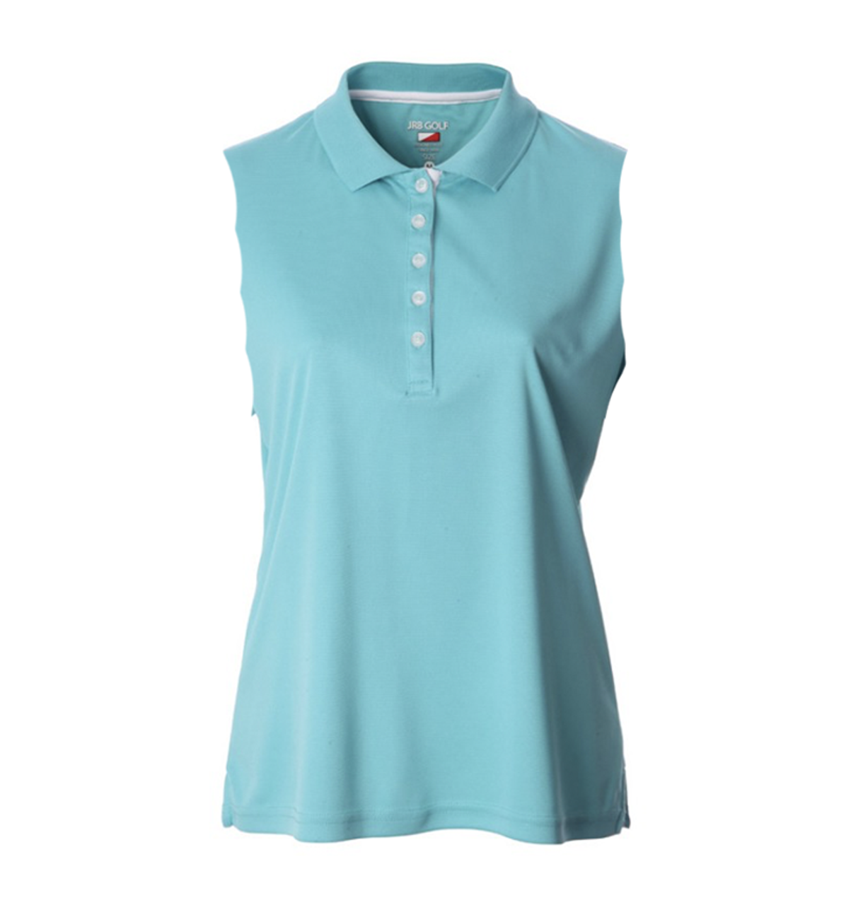 Ladies JRB Aqua Golf Pique Sleeveless Polo Top in bright blue with 5-button placket