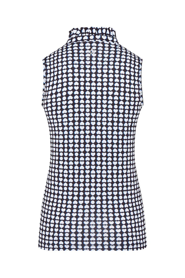 Swing out Sister Leona Sleeveless Frill Polo with Heart Print