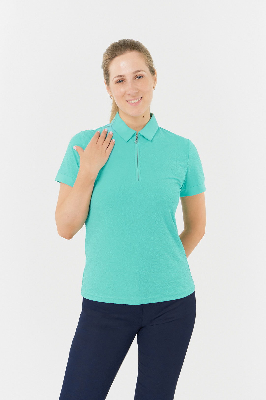Pure Rebecca Short Sleeve Polo Shirt in Ocean Blue
