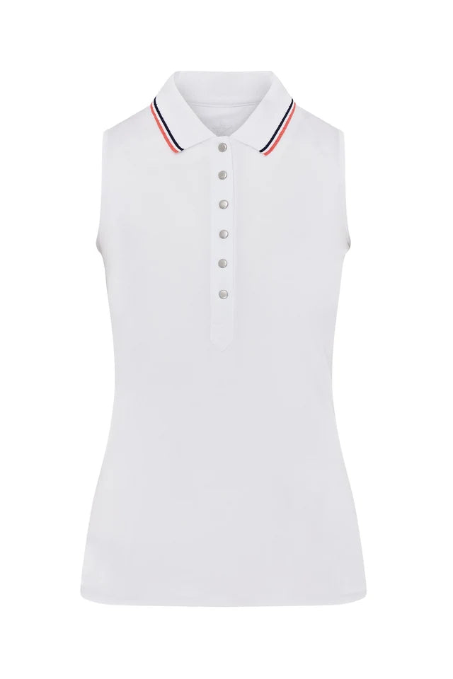 Swing out Sister Pickle Contrast Collar Sleeveless Polo in White