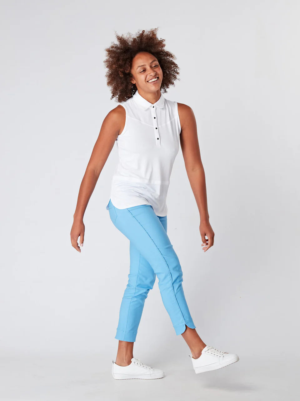 Swing Out Sister Sleeveless Amelia Polo Top in White