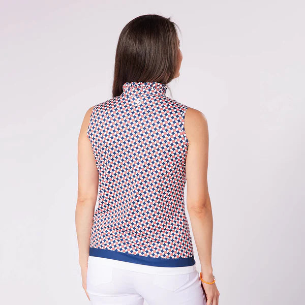 Swing out Sister Leona Sleeveless Frill Polo in Jumping Beans Print