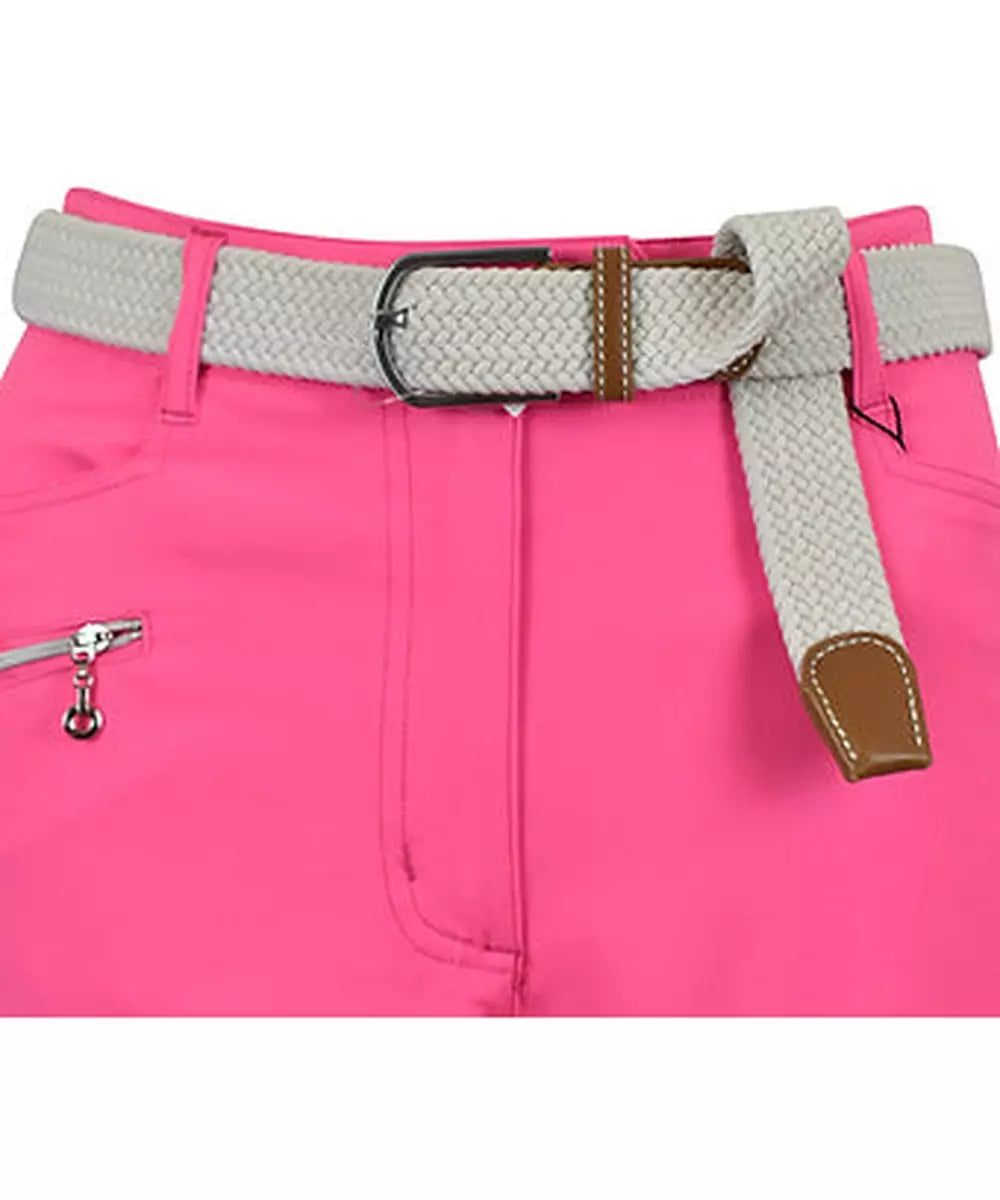 Pink ladies cropped golf trousers with belt and zip detail