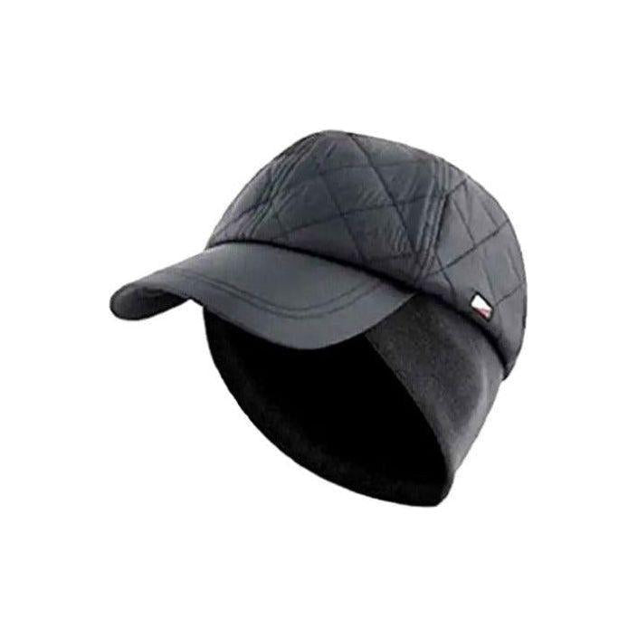 Black JRB Quilted water resistant peak cap with fleece ear warmers for women