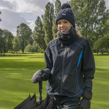 Island Green Ladies Waterproof Jacket in Black with Blue