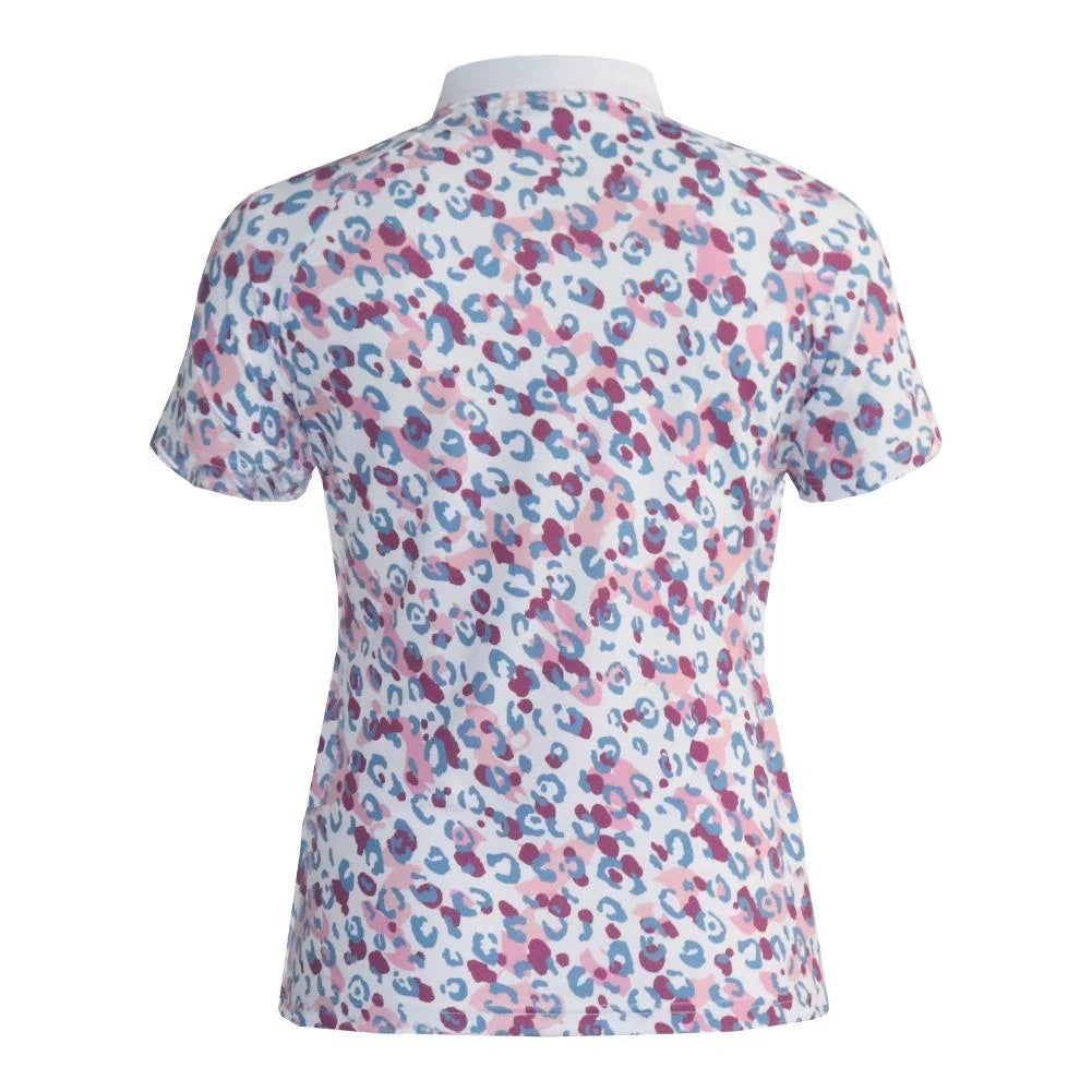 Island Green Short Sleeve Polo Top Leopard Print Sleeves & Back