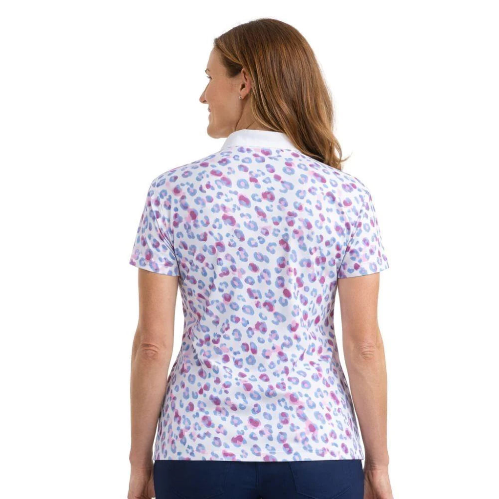 Island Green Short Sleeve Polo Top Leopard Print Sleeves & Back