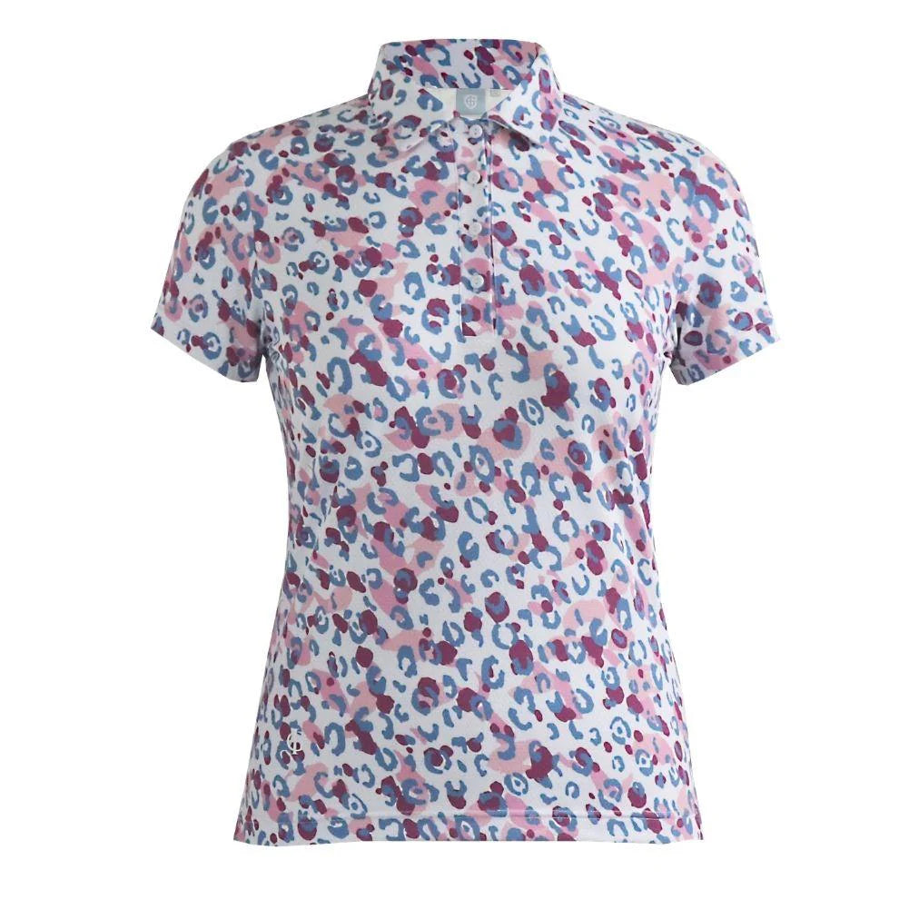 Island Green Short Sleeve Polo Top in Leopard Print