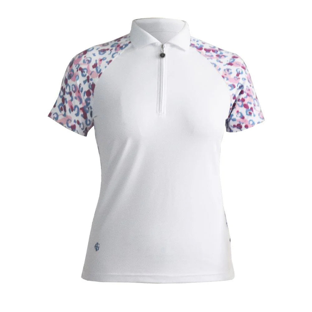 Island Green Short Sleeve Polo Top Leopard Print Sleeves & Back