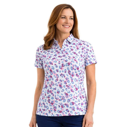 Island Green Short Sleeve Polo Top in Leopard Print