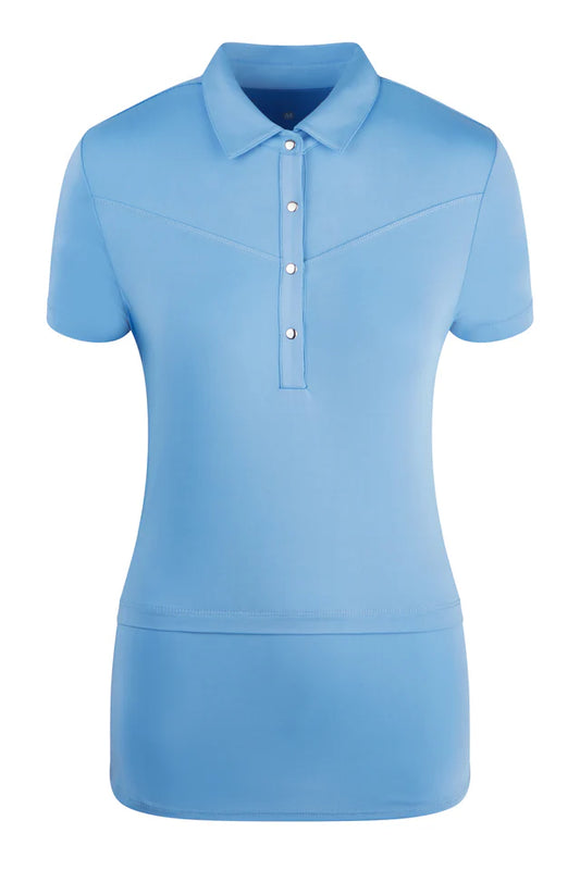 Swing Out Sister Amelie  Cap Sleeve Polo Top in Tranquil Blue