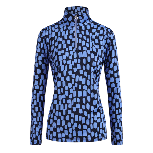JRB Ladies 1/4 Zip Midlayer Top Cornflower Blue Print