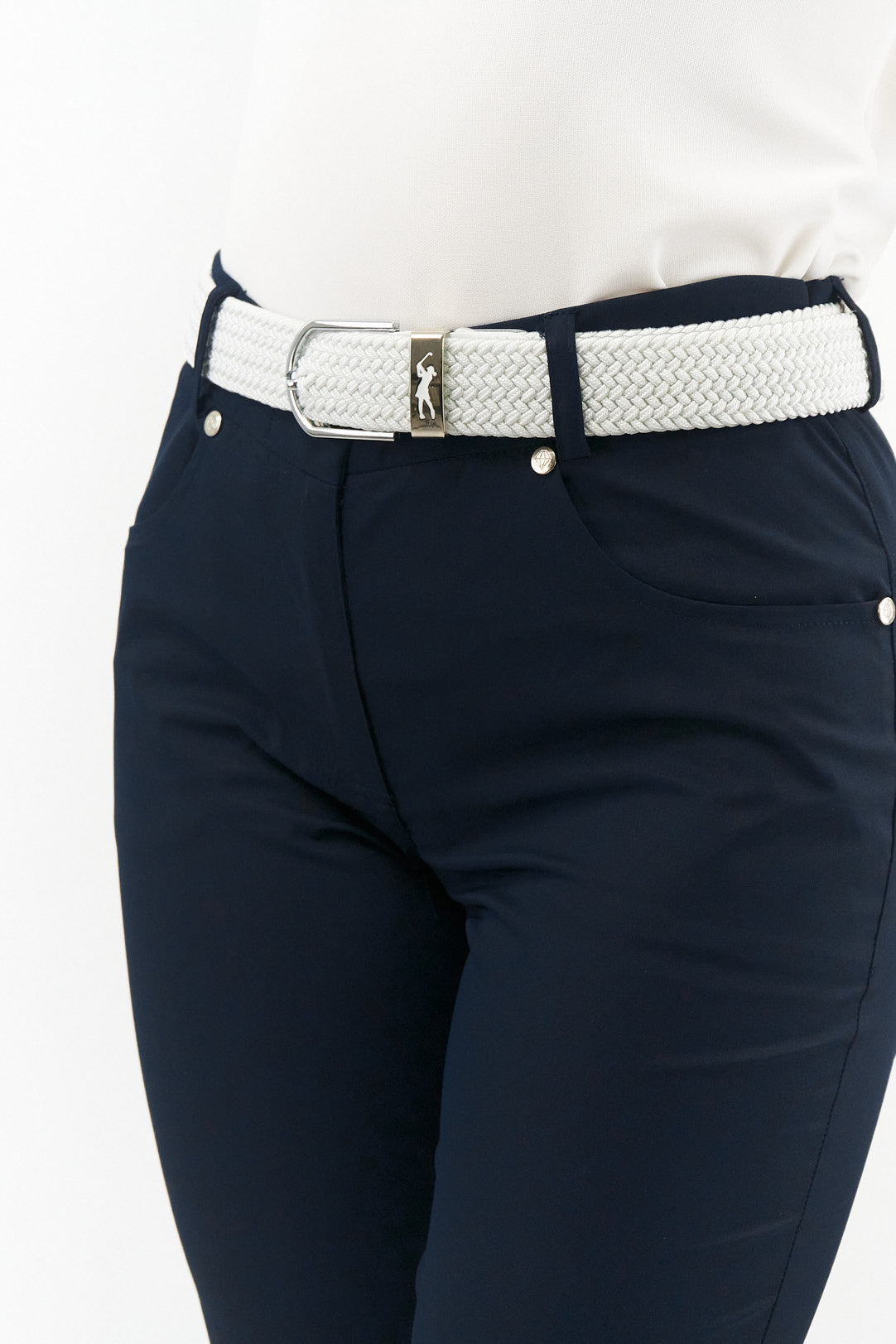 White Stretch Webbed Belt with Motif Detail to Buckle