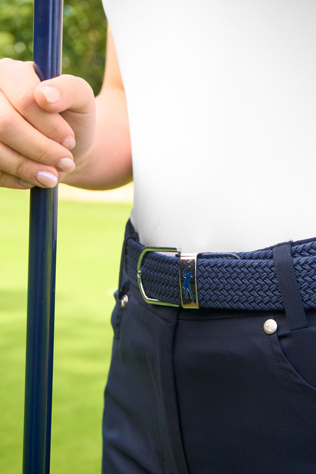 Navy Stretch Webbed Belt with Motif Detail to Buckle
