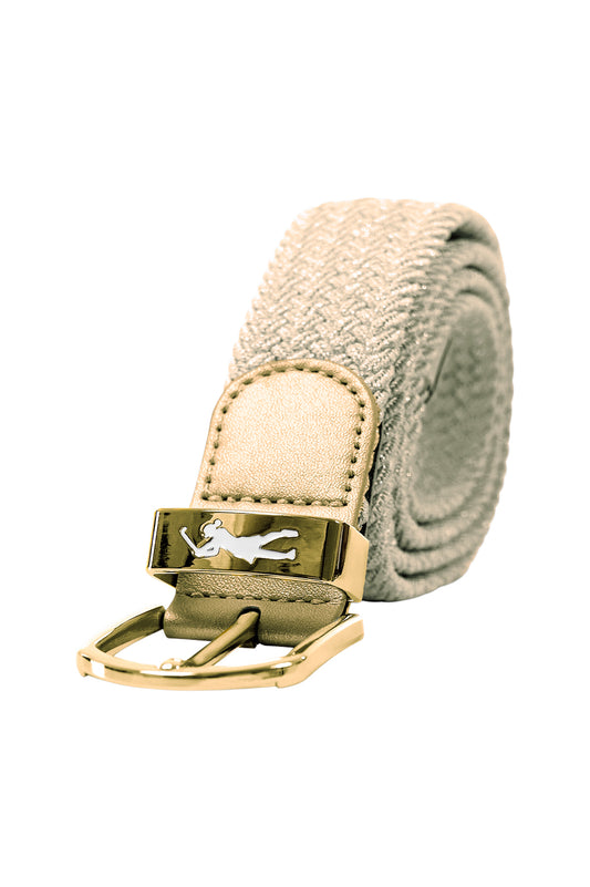 Gold Stretch Webbed Belt with Motif Detail to Buckle