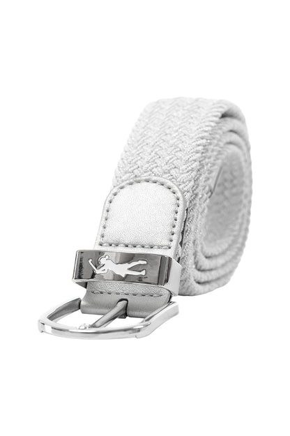 Silver Stretch Webbed Belt with Motif Detail to Buckle