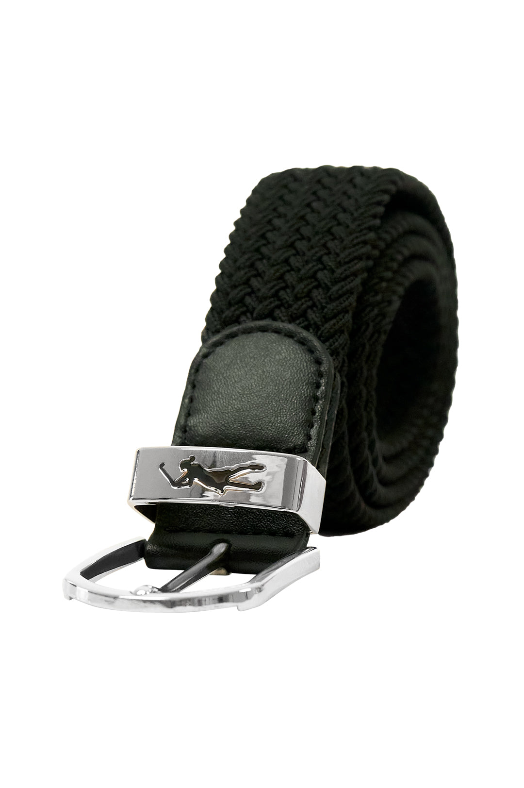 Black Stretch Webbed Belt with Motif Detail to Buckle