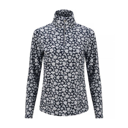 JRB Women's 1/4 Zip Midlayer in Navy Flower  Print