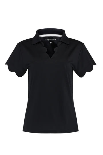 Sister Short Cap Sleeve Scalloped Polo Top 