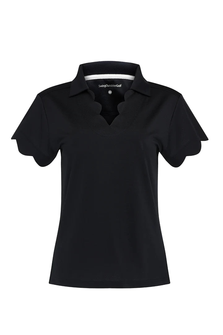 Sister Short Cap Sleeve Scalloped Polo Top 