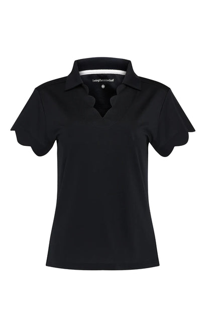 Sister Short Cap Sleeve Scalloped Polo Top 