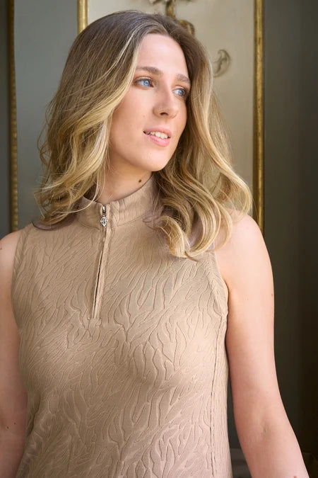 Sabrina Textured Sleeveless Golf Dress in Sandstone