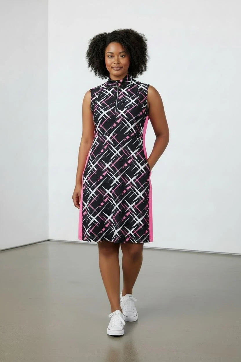 JRB Sleeveless Black and Pink Golf Dress with Pattern Side Panels