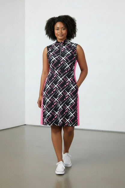 JRB Sleeveless Black and Pink Golf Dress with Pattern Side Panels