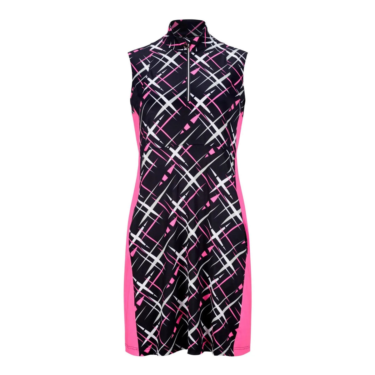 JRB Sleeveless Black and Pink Golf Dress with Pattern Side Panels