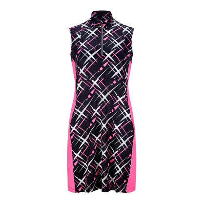 JRB Sleeveless Black and Pink Golf Dress with Pattern Side Panels