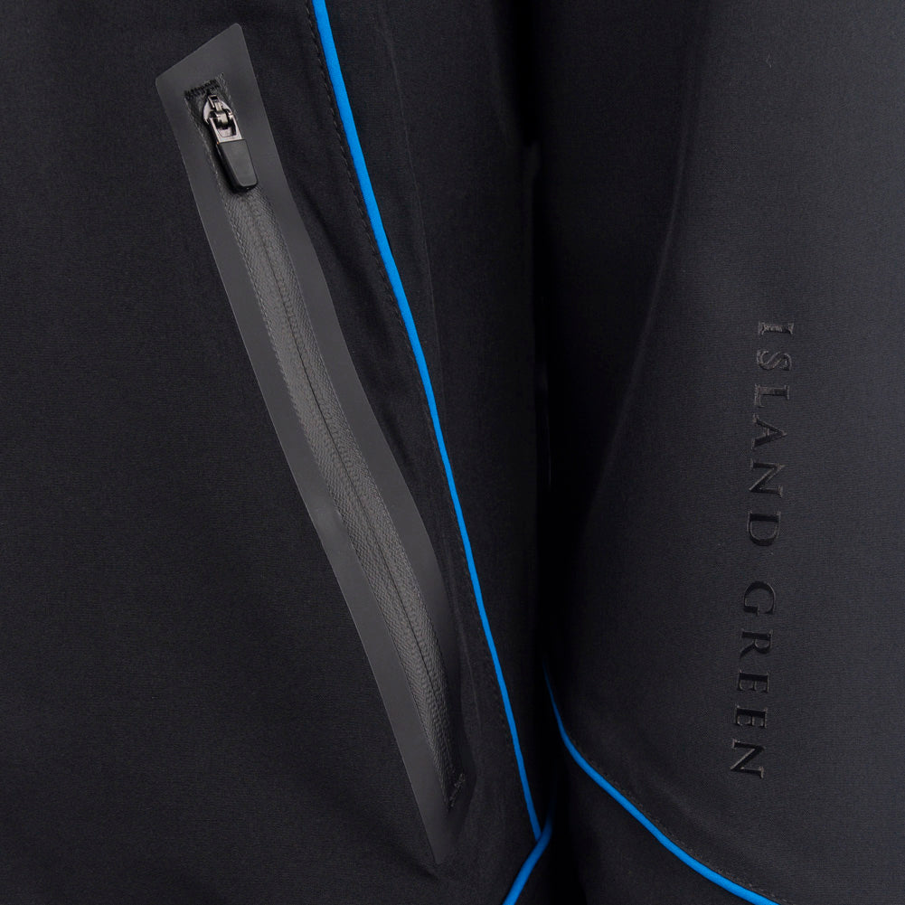 Island Green Ladies Waterproof Jacket in Black with Blue