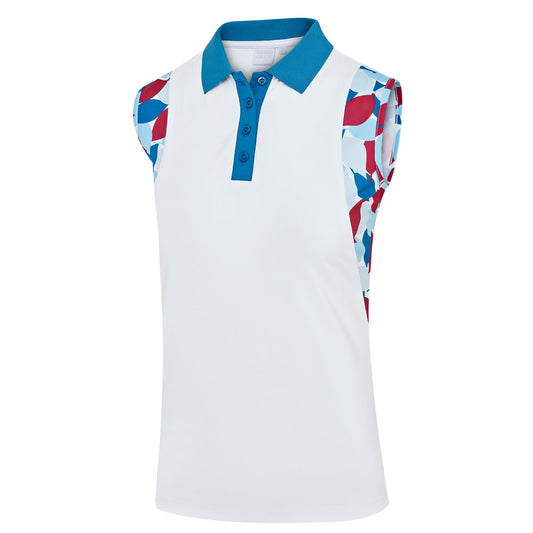 Island Green Leaf Print Sleeveless Polo