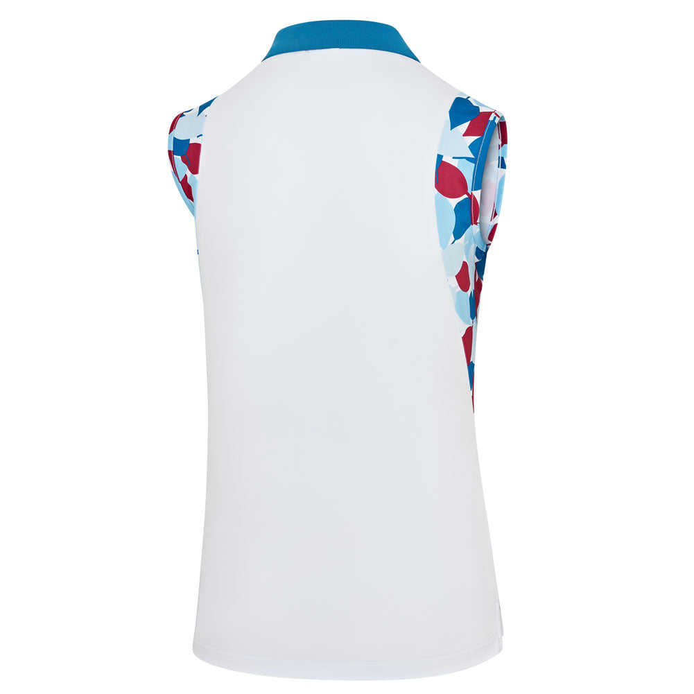 Island Green Leaf Print Sleeveless Polo