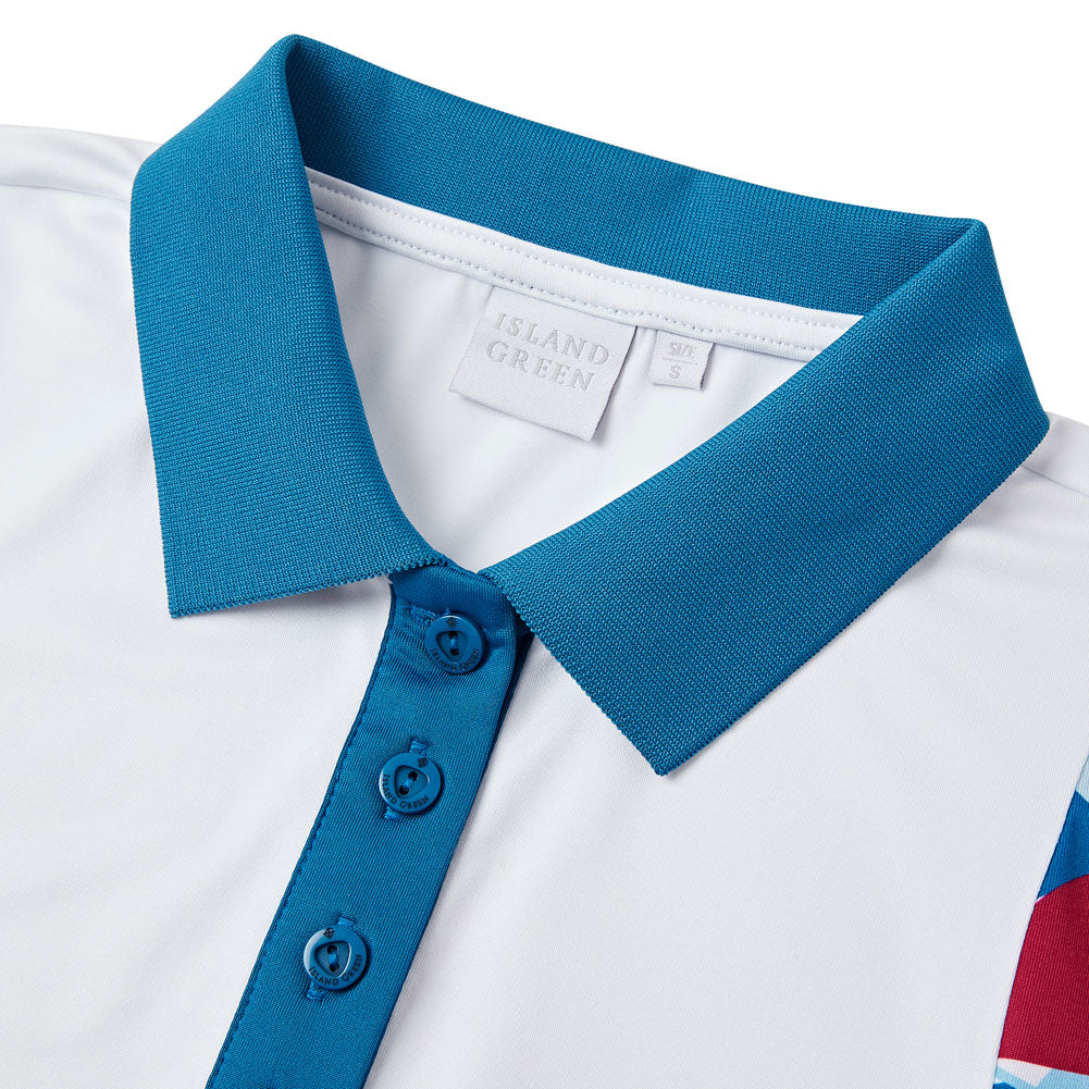 Island Green Leaf Print Sleeveless Polo