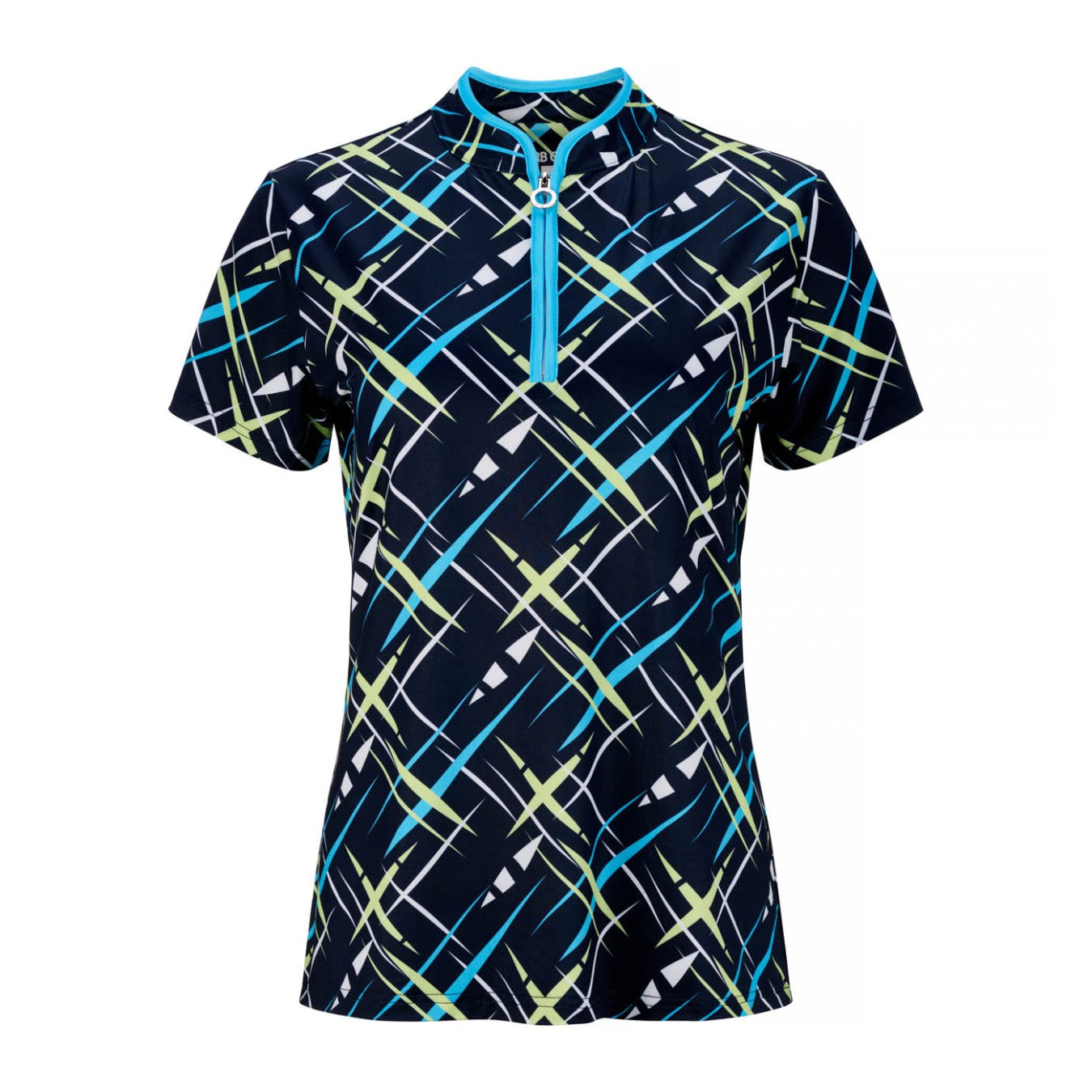 JRB Short Sleeve Polo Navy with Blue/Lime/White Cross Print