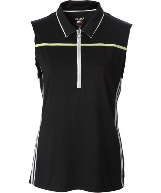 JRB Black Sport Stripe Sleeveless Golf Polo Top