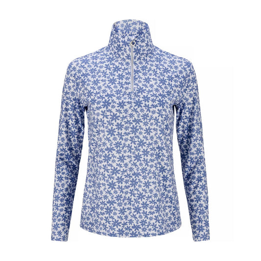 JRB Women's 1/4 Zip Midlayer in Cornflower Blue Print