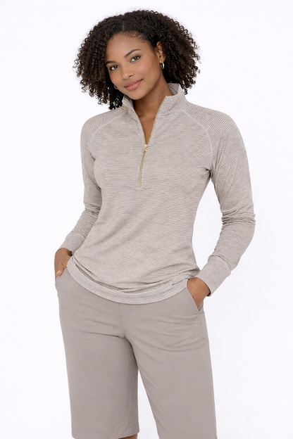 Swing out Sister Lottie Stripe 1/4 Zip Top in Elephant & White