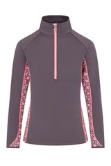 Swing out Sister Maisy 1/4 Zip Midlayer in Grey & Neon Pink
