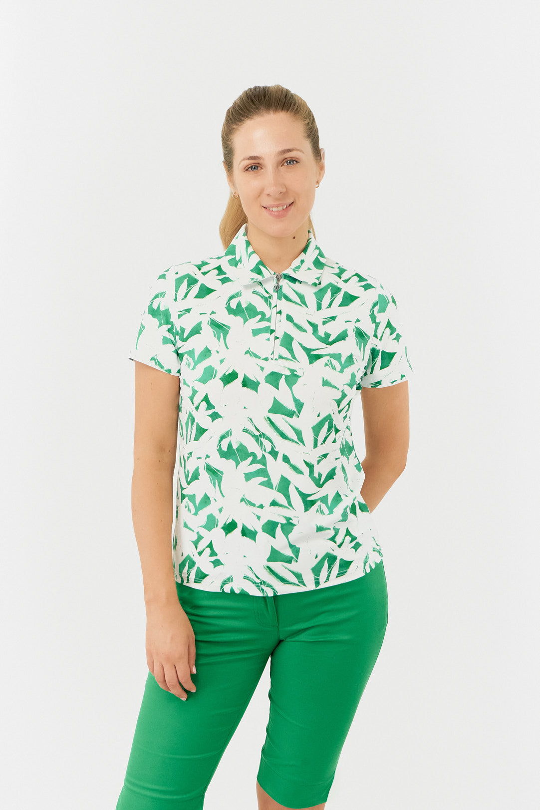Pure Amity Short Sleeve Polo Shirt Wild Peony Emerald