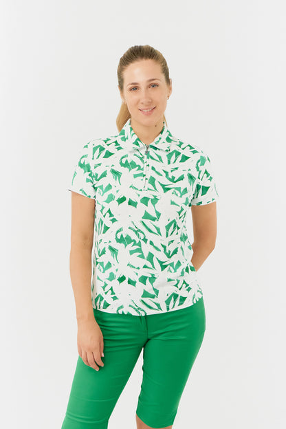 Pure Amity Short Sleeve Polo Shirt Wild Peony Emerald